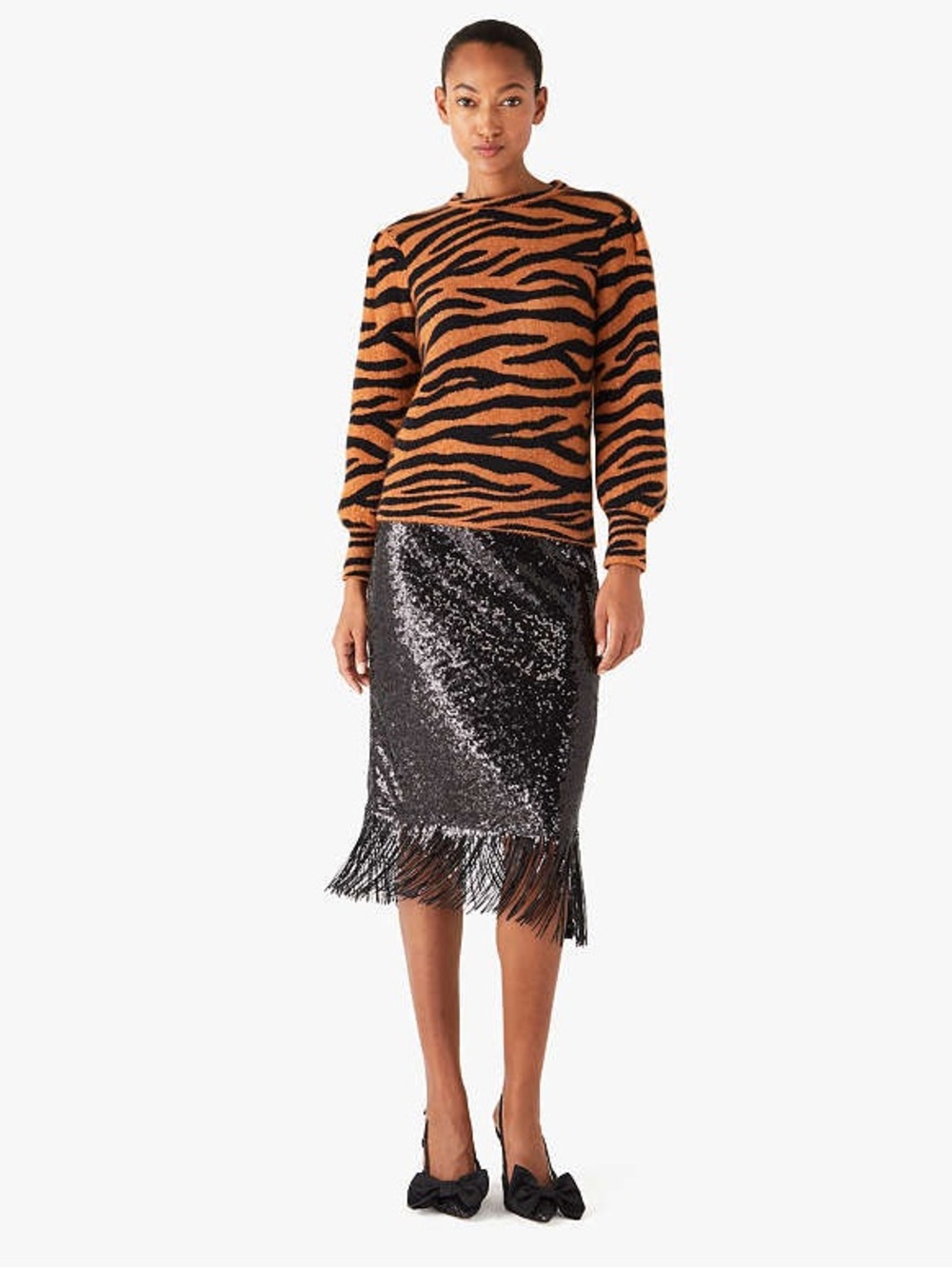kate spade Tiger Stripe Dream‎ Sweater Womens size large Orange & Black